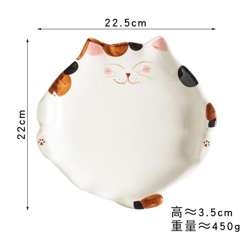 Cartoon Cat Ceramic Plate Cute Cat Shaped Dining Plate Irregular Salad Bowl Japanese Tableware Main Course Decoration Plate