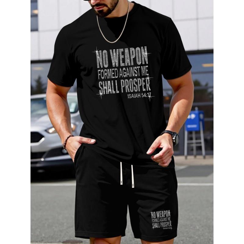 

A Stylish Two-Piece Set Featuring a Print T-Shirt And Shorts, Perfect for Outdoor And Casual Home Wear, Designed with The Biblical Verse No Weapon S