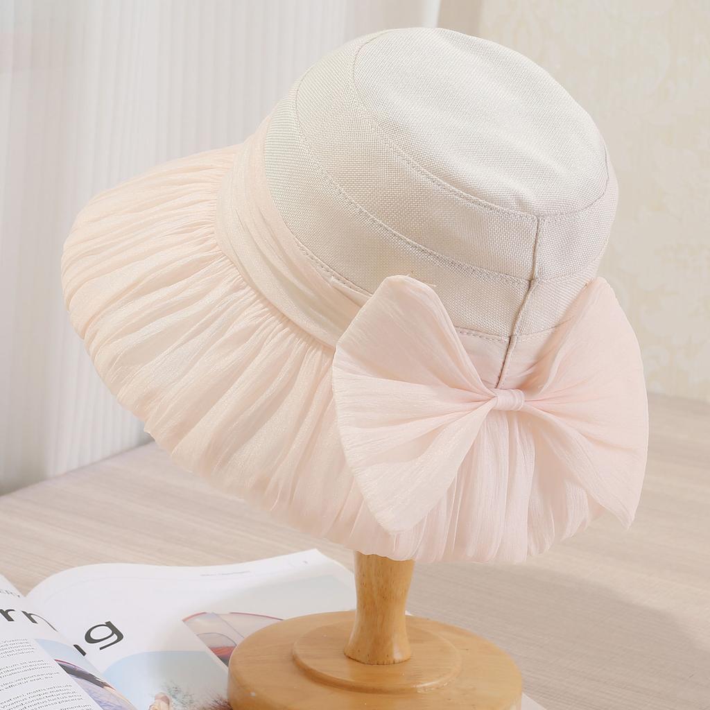 New hat women's summer mesh bow bucket hat thin travel breathable fashion sun hat sun hat