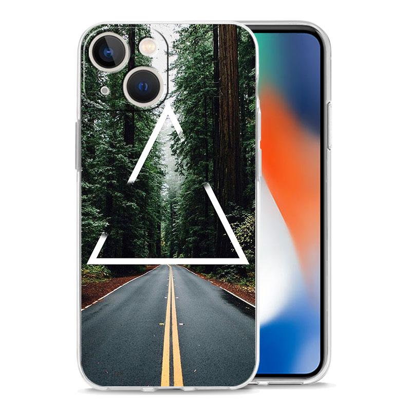 Phone Case For iPhone 15 14 13 12 Mini 11 Pro Max XS X XR 7 8 Plus Clear Shockproof Silicone TPU Cover Forest Geometry Wood