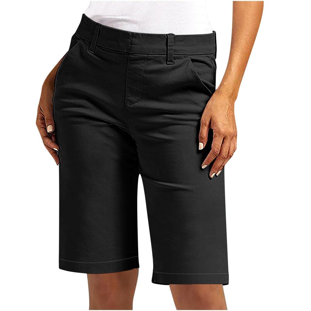 Shorts for kvinner Trendy 2025 Casual sommer Høyt liv Chinoshorts Rette ben Fottur Ferieantrekk