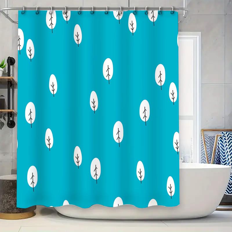 

Vibrant Tree Pattern Shower Curtain Blue White Modern Bathroom Decor 3D Waterproof Fabric, Machine Washable Home Accessories For W60H190(CM)-1 Pcs