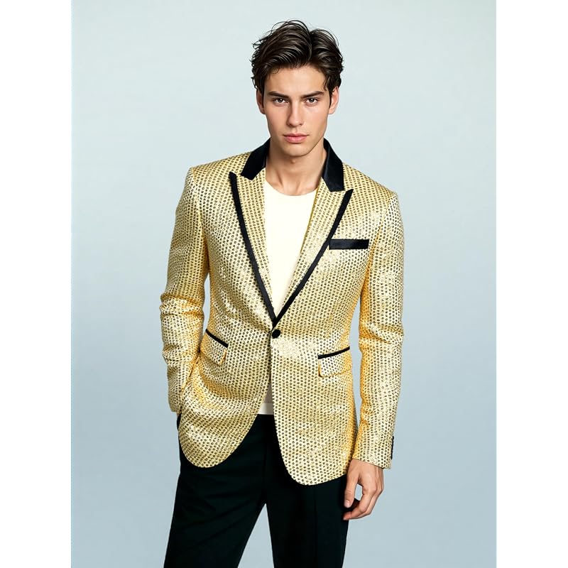 [Baestappy] Party Tuxedo, MC, Dance Costume, Year-End Party, New Year's Party, Stage Essential, Men's Sequin Prom Party Formal, Glamorous Shiny