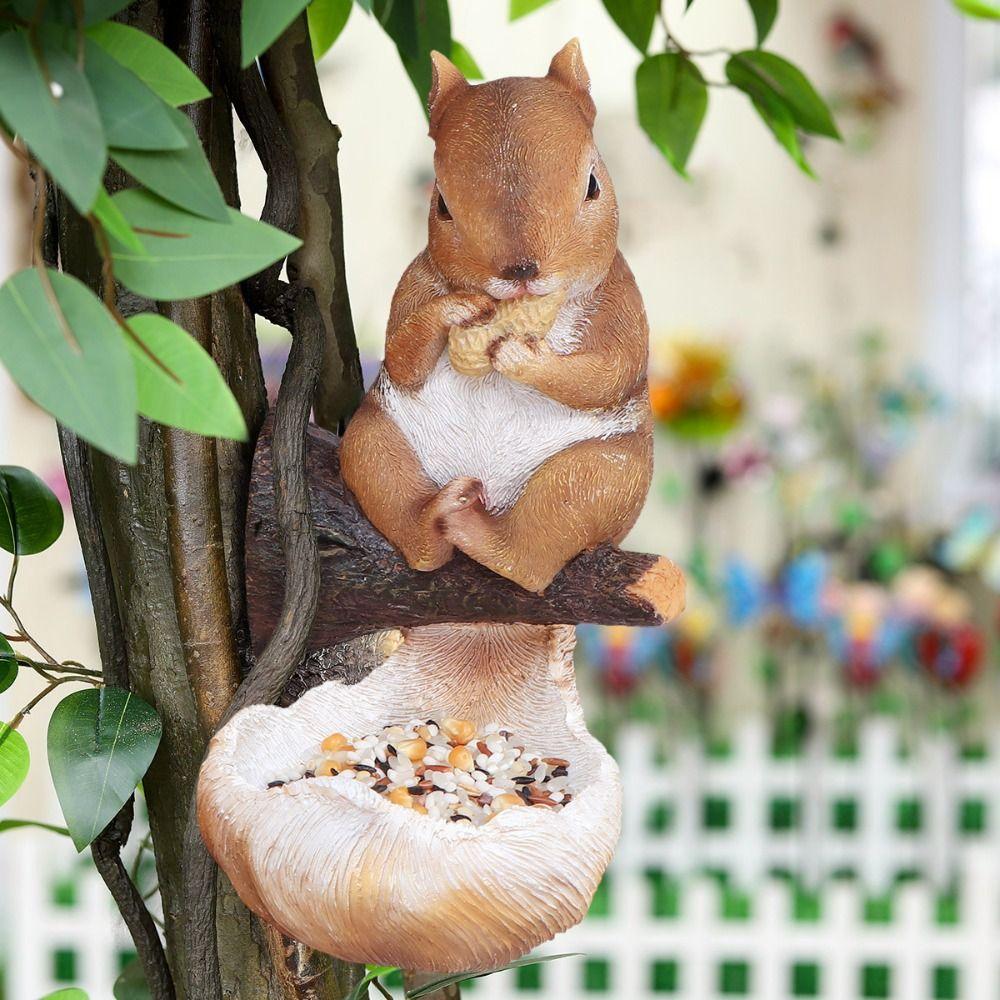 Simulation Bird Feeder Resin Animal Figurines Creative Squirrel Tree Hanging  Drinking Water