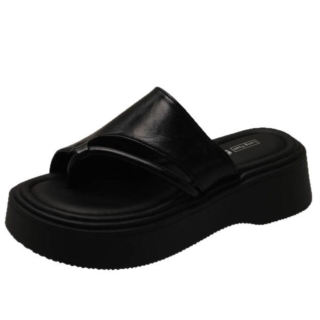 Summer Retro Casual Girls Boken Platform Slippers Non-slip Outer Wear One-word Cool Slippers Square Buckle Women's Shoes