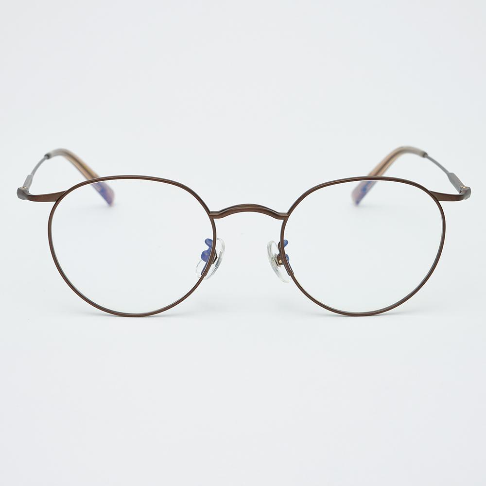 Alloaiweeo Al8402 1616M Titanium Brown Layered Bridge Eyeglass Frame Blue Light Lens Selection