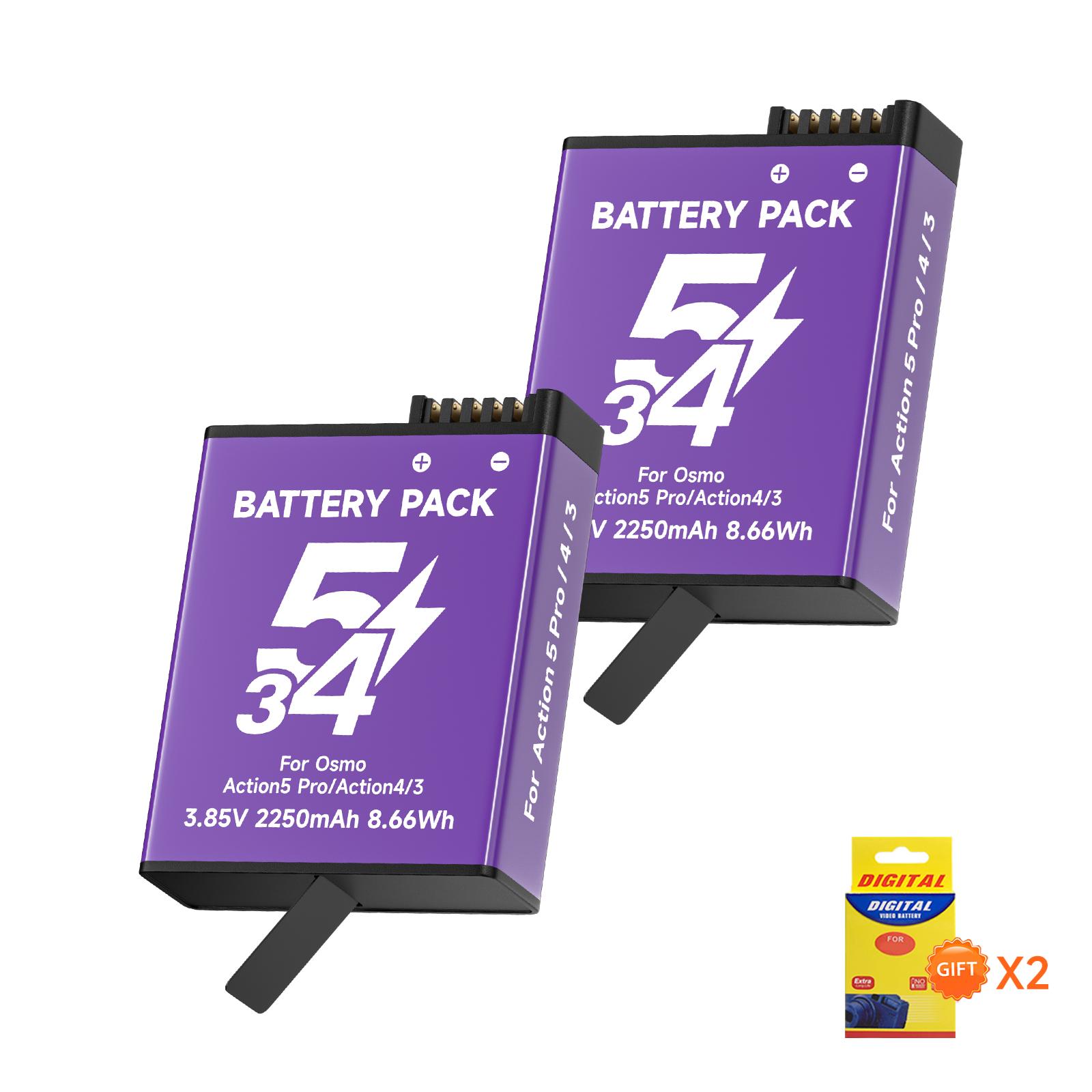 

2250 мАг Для DJI Osmo Action 5 Pro Action 4 Акумулятор камери з 3-канальним швидким зарядним пристроєм Для DJI Osmo Action 4/3 Аксесуари 2battery