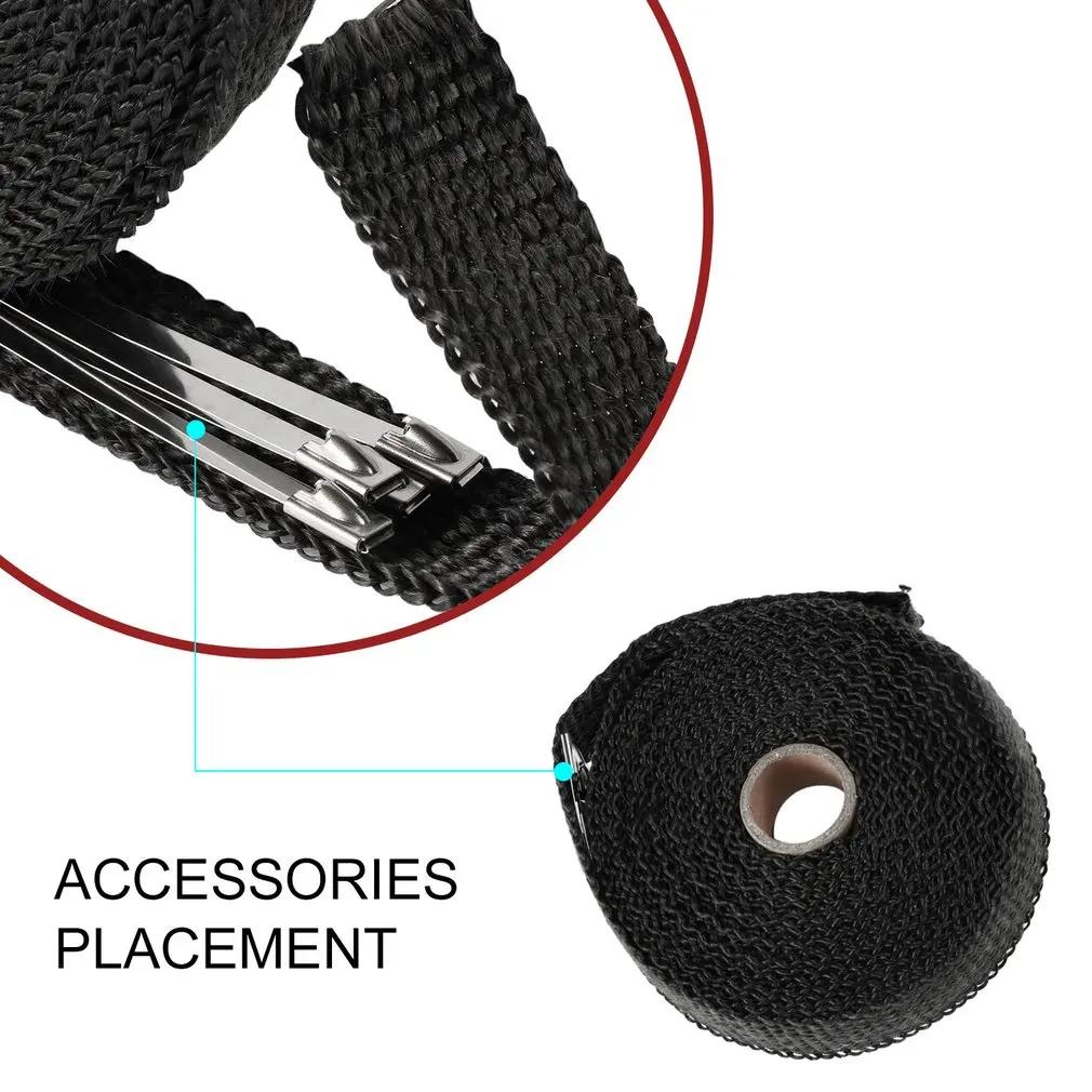 5M Rull Glassfiber Varmeskjold Motorsykkel Eksos Termisk Tape Manifold Rør Varmevikling Tape Termisk Beskyttelse med Rustfrie Bånd