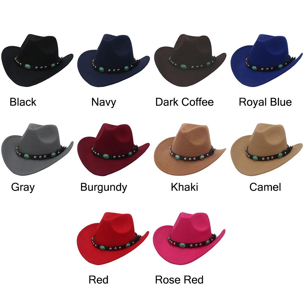 Vintage Classic Cowboy Hat with Studded Pinched Decorative Bands Wide Brim Felt Fedora Hat Cropped Jazz Hat for Women & Men