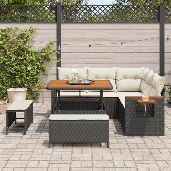 Ensemble de canapé de jardin 8 pièces vidaXL avec coussins noirs poly rattan, Ensemble de salle à manger de jardin 3 pièces 3363165