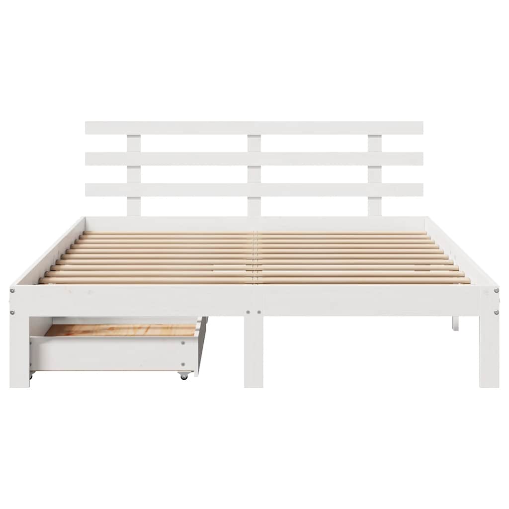 Solid Wood Bed with Drawers White 150x200 cm Pine