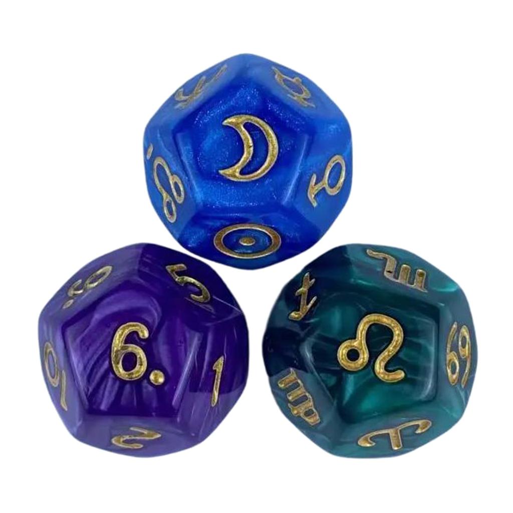 3Pcs Acrylic Astrology Dice Signs Planets Numbers 12-Sided Dice Divination Tool Tarot Constellation Dice Easy To Use