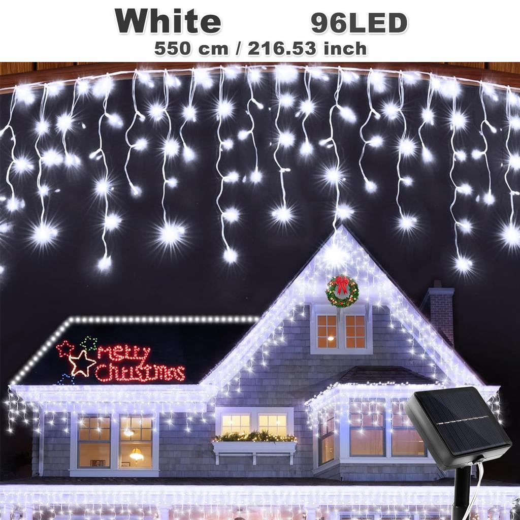 New Solar Ice Bar Eave Lights 8 Modes Outdoor Waterproof Curtain Fairy String Garden Party Wedding Christmas Decorative Lighting