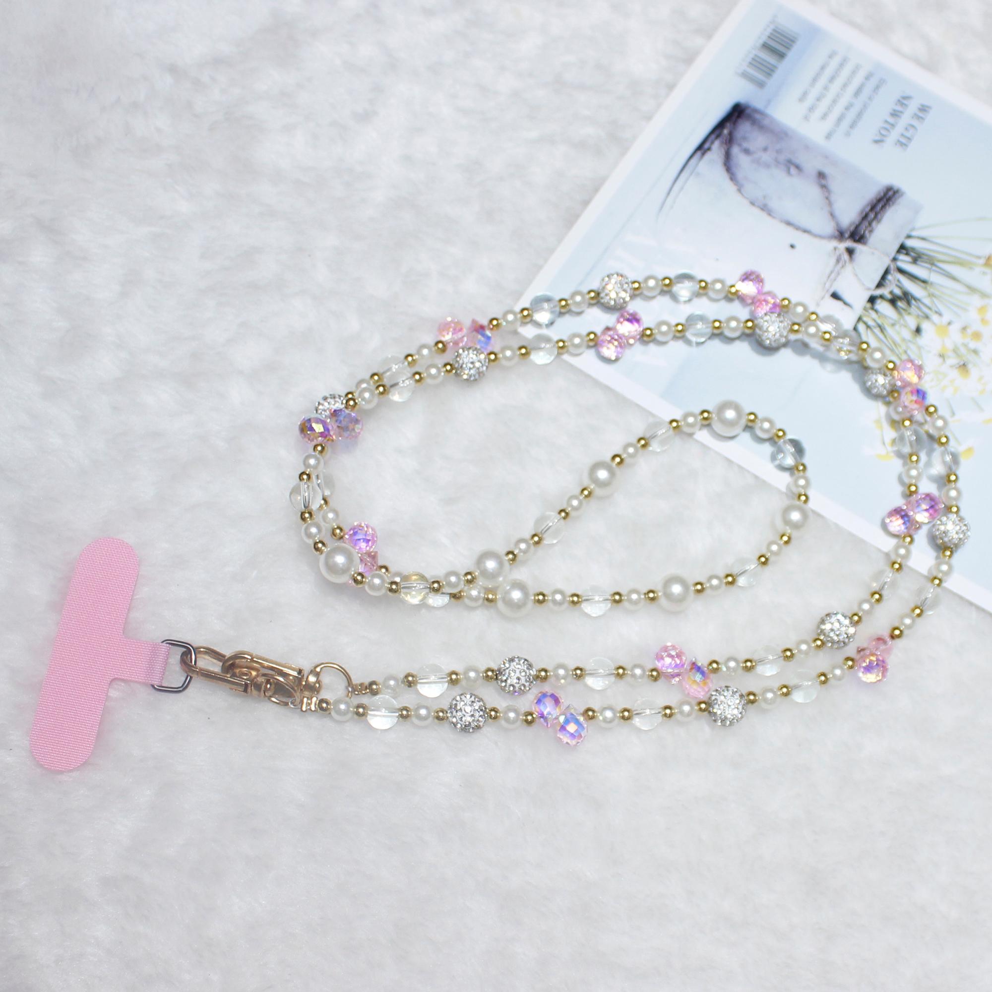 

120см Блискучі Діамантові Намистини Ремінець для Телефону Ланцюжок Кросбоді Pink