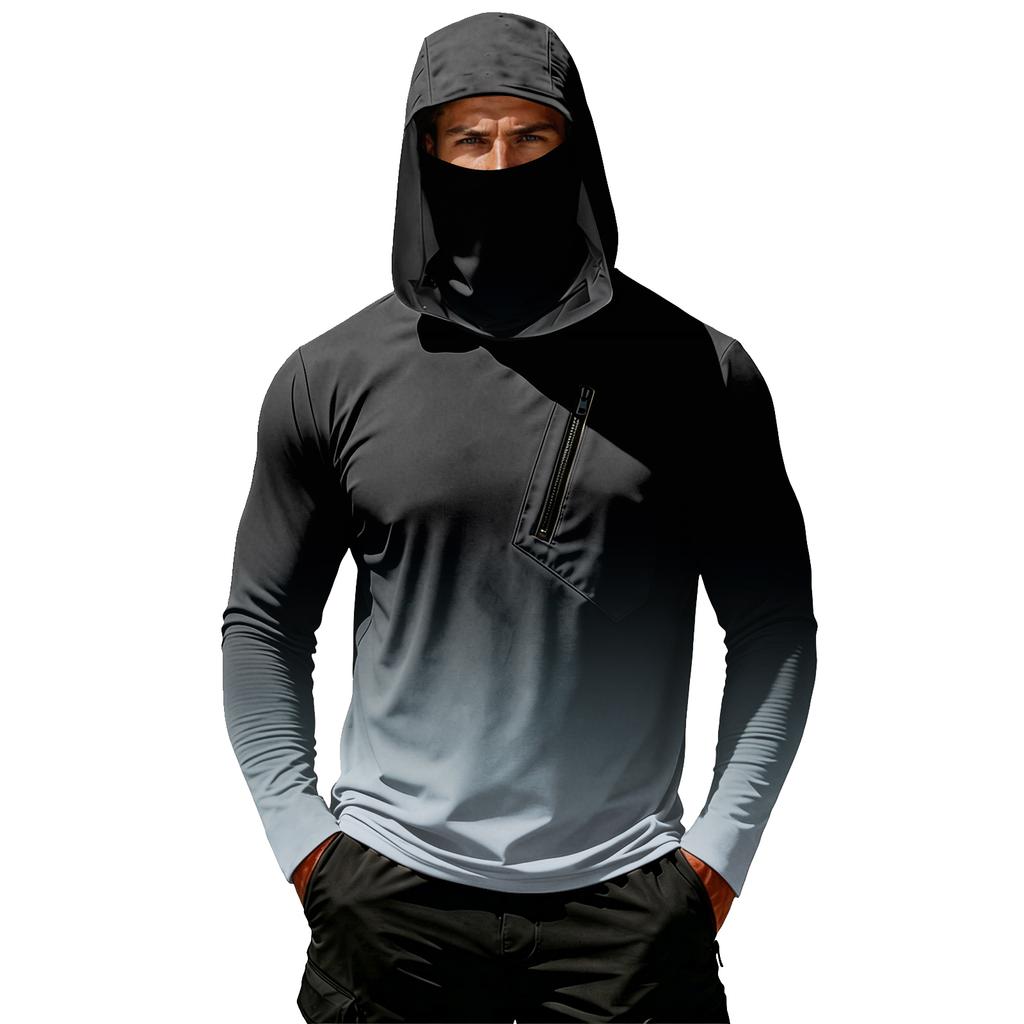 Camiseta Casual con Capucha de Manga Larga para Hombre con Protección Solar