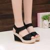 High-heeled wedge heel mesh yarn fish mouth women's sandals 2025 summer and Korean version outer wear versatile muffin thick-soled waterproof table op