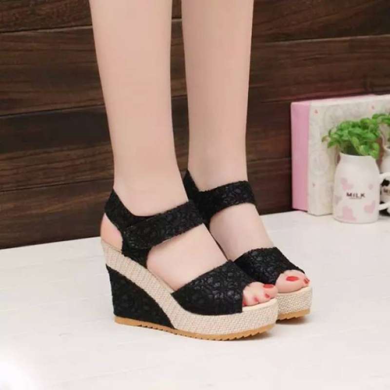 High-heeled wedge heel mesh yarn fish mouth women's sandals 2025 summer and Korean version outer wear versatile muffin thick-soled waterproof table op