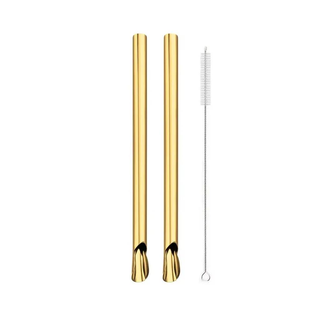 2/4Pcs ReusableDrinking Straw Smoothie Milkshake Scoop Stainless Steel Straw Spoon Durability Stirring Spoon  with Brush Set Bar