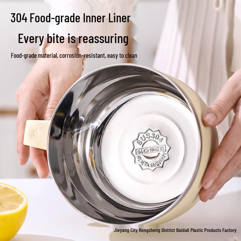 Large Capacity Japanese Style 304 Stainless Steel Insulated Noodle & Rice Bowl with Drain for Students & Office Workers