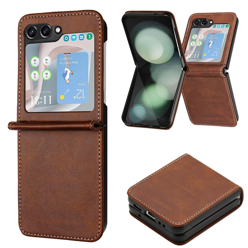 For Samsung Galaxy Z Flip5 5G Case Calf Texture PU Leather Shockproof Phone Cover