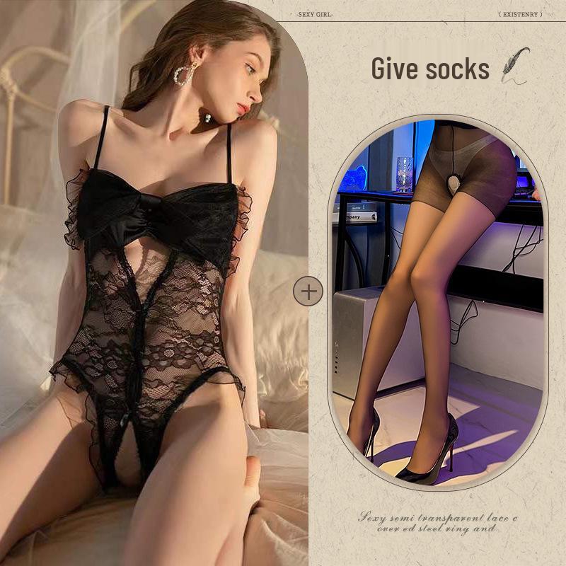 Muyao Women's Sexy Mesh Lace Bodysuit with Big Bow