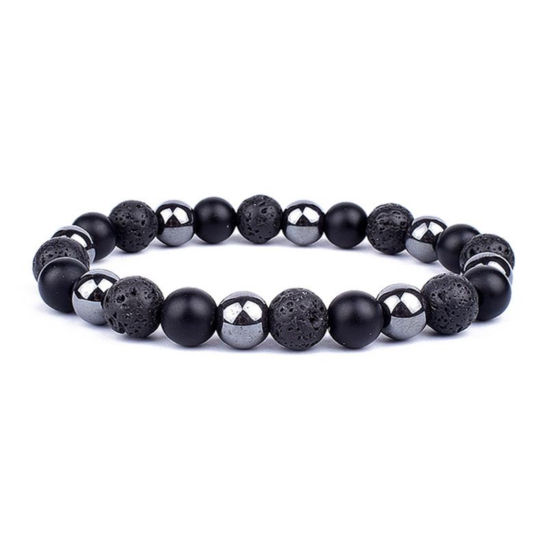 Wholesale Trendy Tiger Eye Black Onyx Beaded Natural Stone Stretch Elastic Unisex Bracelet 19cm