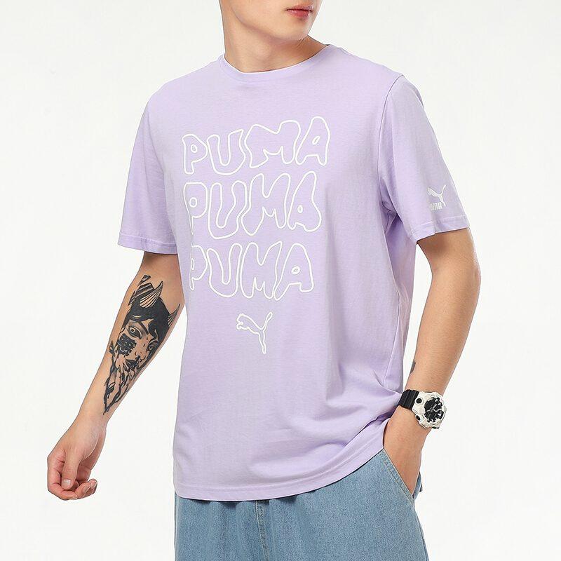 PUMA T Shirts Men's Light Purple Crew Neck Moderate Straight Fit 532612-16