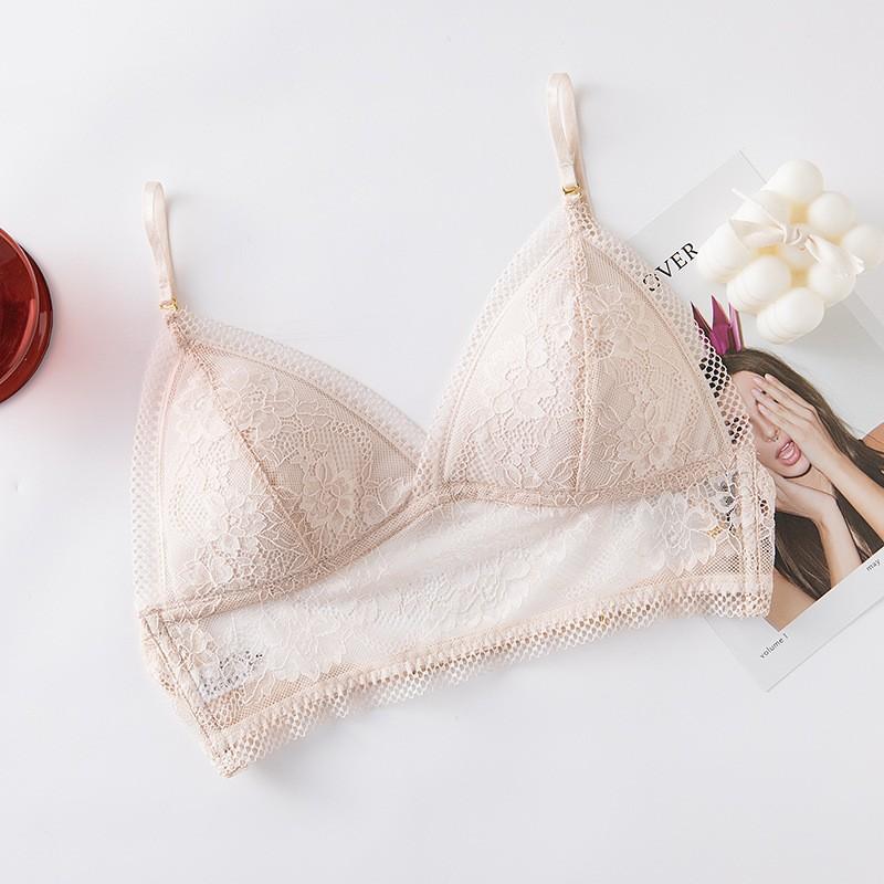 Summer Sexy Back Underwear French Thin Triangle Cup Without Steel Ring Bra Big Halter Invisible Lace Underwear
