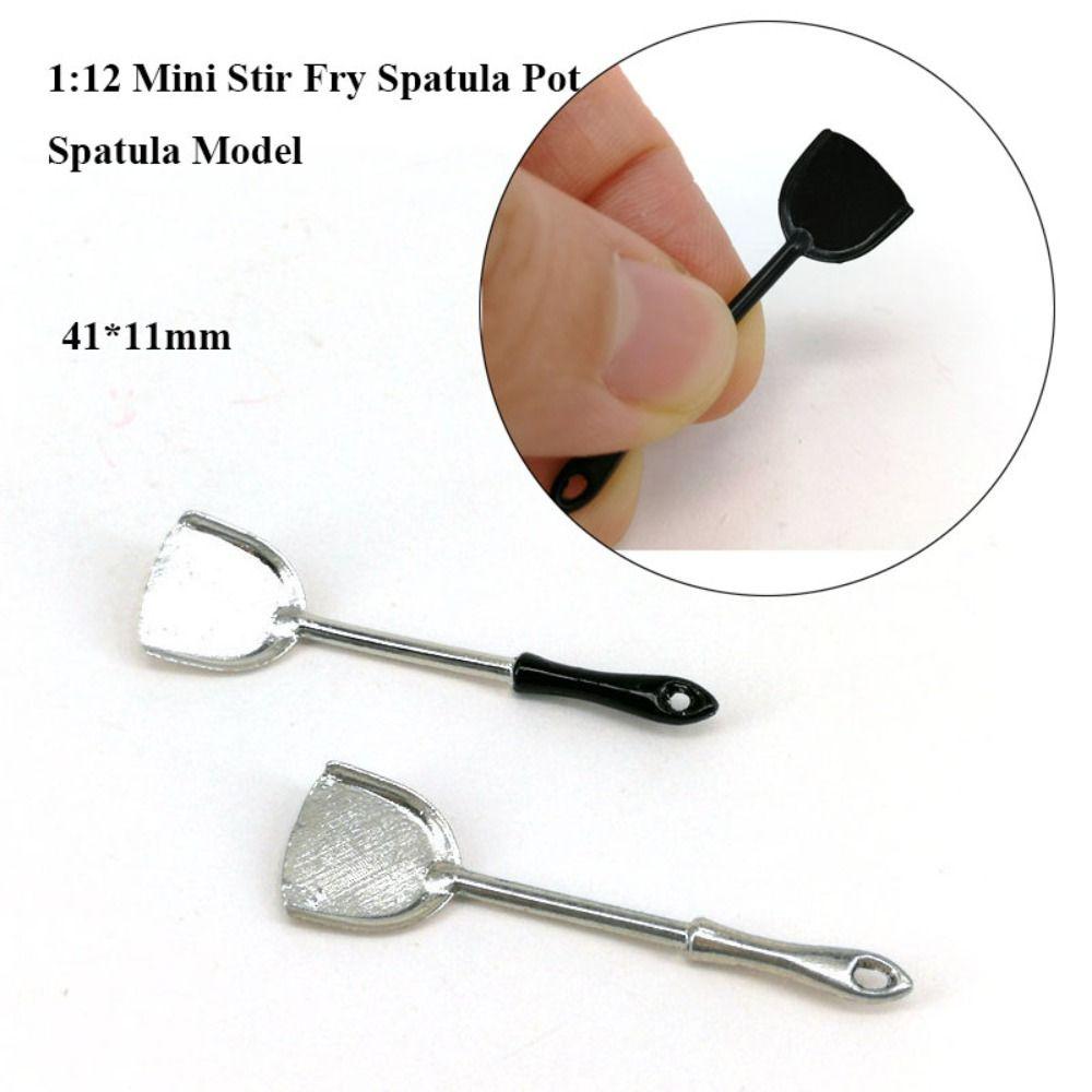 

1:12 Bowl Fry Pan Multistyles Hot Pot Model Miniature Stir Spoon Miniature Dollhouse Decoration 3 Black Spatula