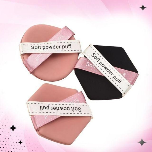 Worthbuy - Set of 3: Powder Puff (Various Designs) Dark Pink & Black