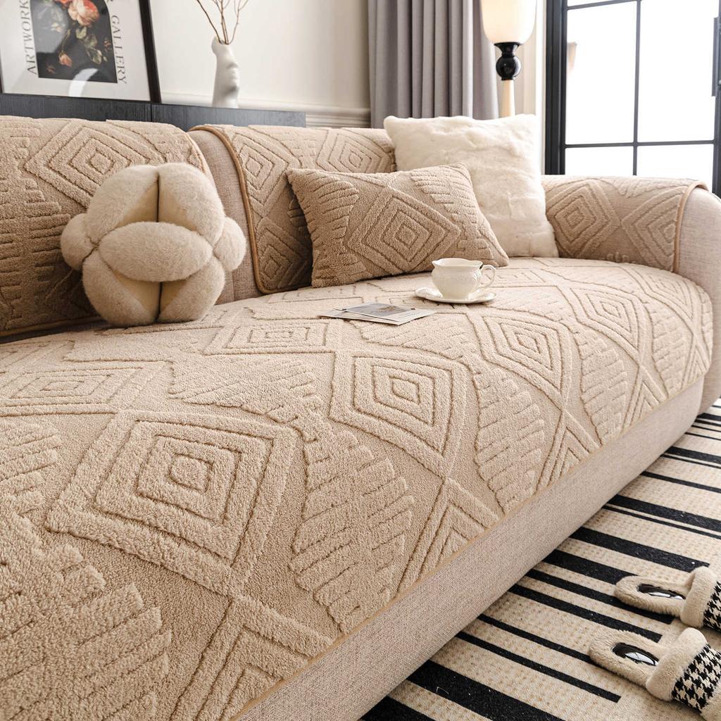 New Fixed Anti Slip Sofa Cover Fabric One-Piece Straight Row Seat Cushion Cream Wind Thickened Autumn And Winter Version