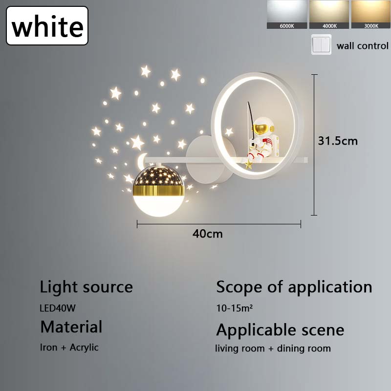 

Новый современный фон настенный светильник креативный астронавт мультфильм космонавт мальчик и девочка комната звезда спальня ночники и фонари three-colored light