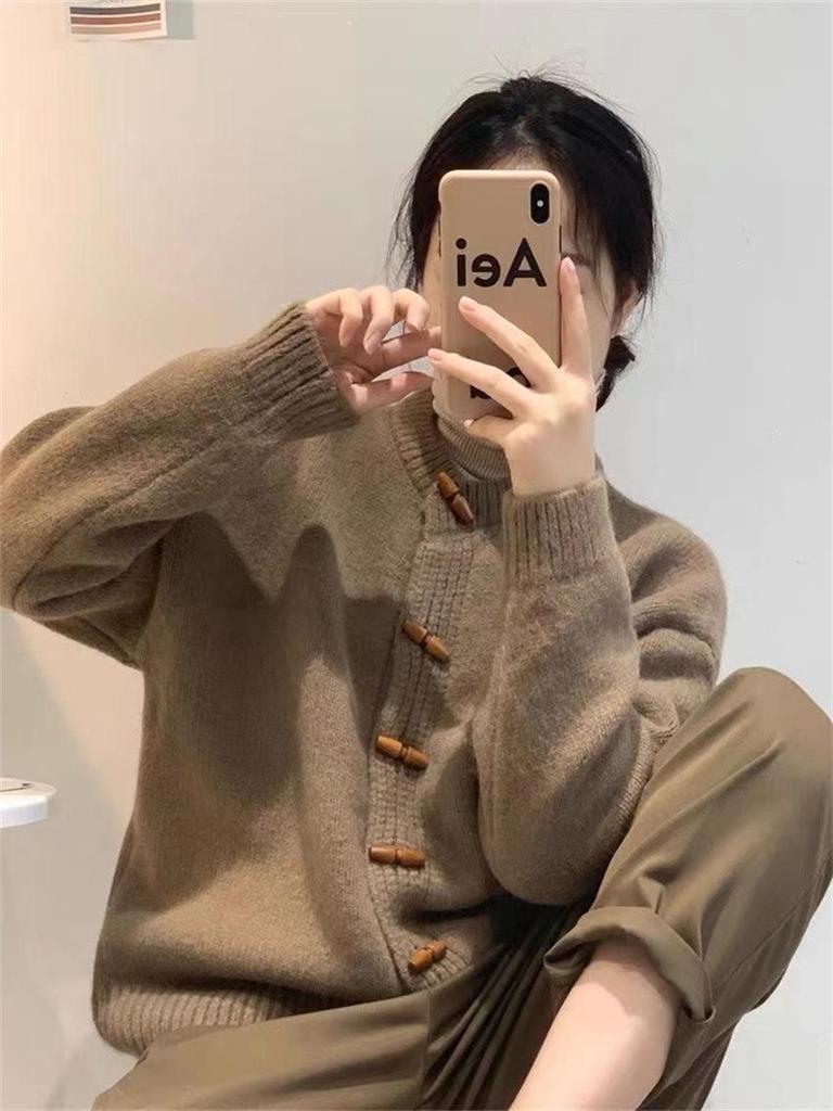 Cardigã de Malha Feminino com Botão de Alavanca Retrô - Estilo Coreano, Outono/Inverno