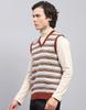 Monte Carlo Mens Brown Self Design V Neck Sleeveless Sweater