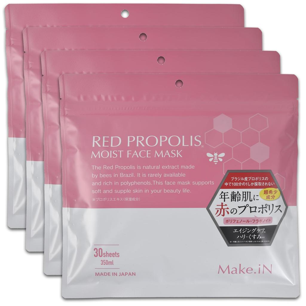 RED PROPOLIS MOIST FACE 30 Made In Beauty Sheet Moisturizing Skin Care Sheets X 4 MASK, Sheets, Make.iN Pack, Japan, Moisturizing, At-Home Treatment,