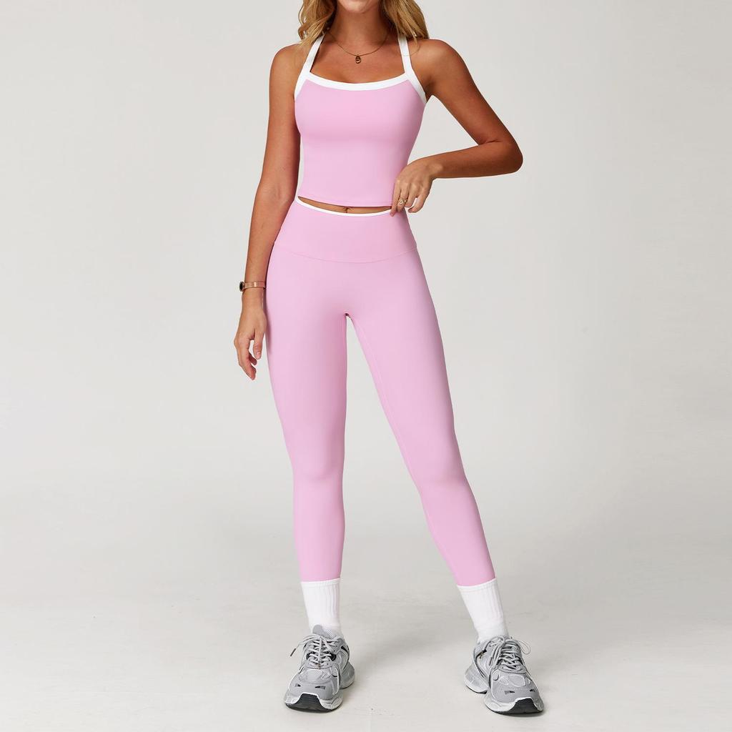 Women's Cross-Strap Yoga Set: Bare-feel, Contrasting Colors, Beautiful Back, Tight Fit for Running, Sports, Fitness 2027