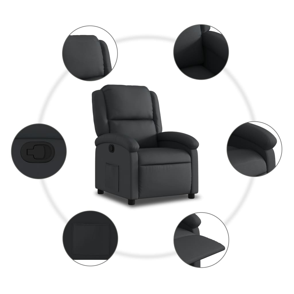 Relaxation Armchair In Genuine Leather Black