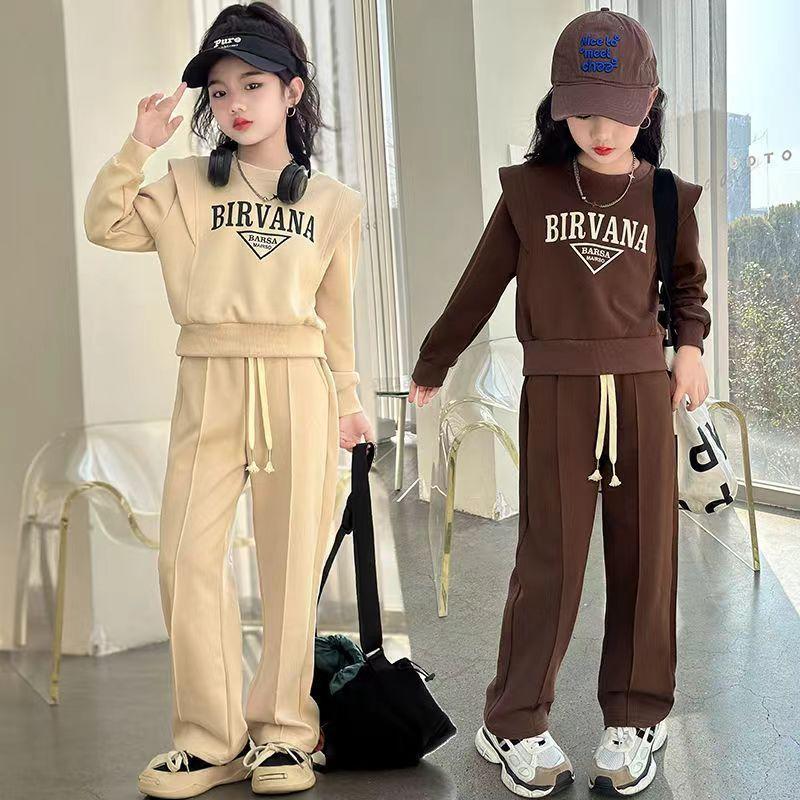 Mädchenanzüge, Frühling und Herbst, Westernstil, Modisch, Lässiger Sport, Zwei langärmelige Sweatshirts für große Jungen und Mädchen Set Herbstkleidung