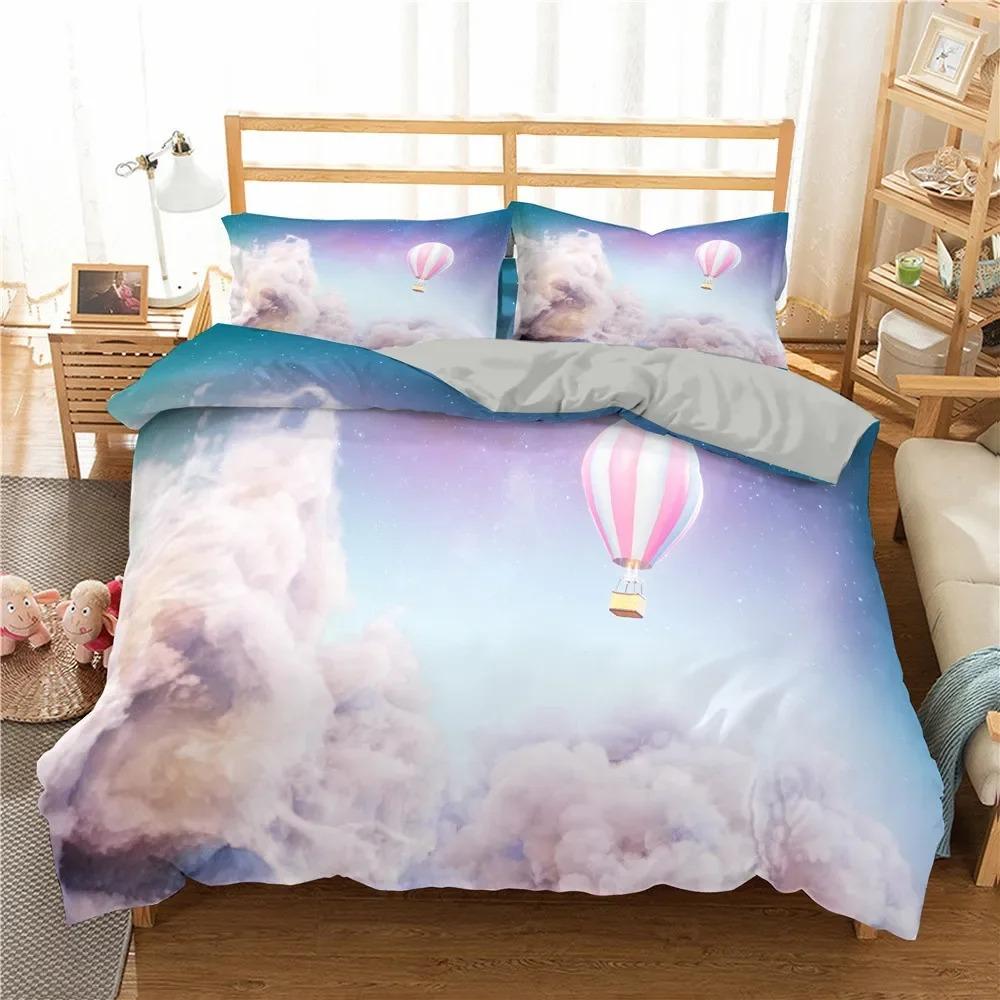 Cloud Sky Duvet Cover Set King/Queen Size,pink Blue-green Beautiful Natural Scenery Soft Bedding Set for Kids Teens Adults Girls