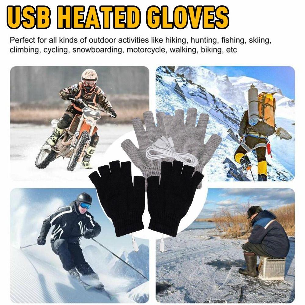 Wool Mittens Velvet USB Electric Heated Gloves Knitted Gloves Winter Heated Gloves Female Gloves