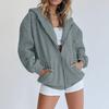 Fashion Gray Zip Up Sweatshirt Women Autumn Winter Jacket Calothes Oversize Hoodies Vintage Pockets Long Sleeve Hoodie Tops