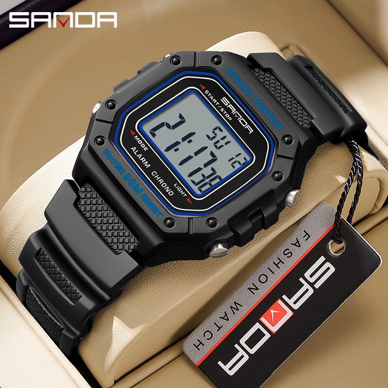 Sanda Korean-Style Waterproof Teen Electronic Watch with Alarm - Unisex Square Design for Students