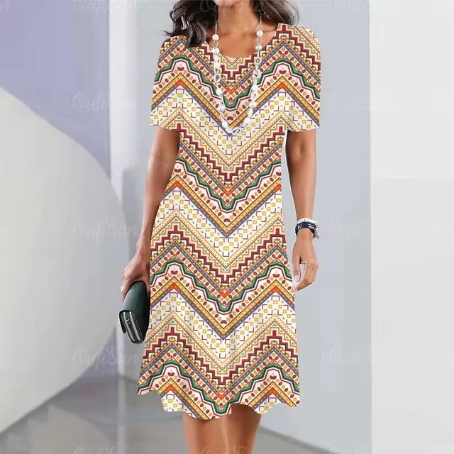 Vacation Short Sleeve T-Shirt Dress Women 3D Print Loose Plus Size Beach Dresses