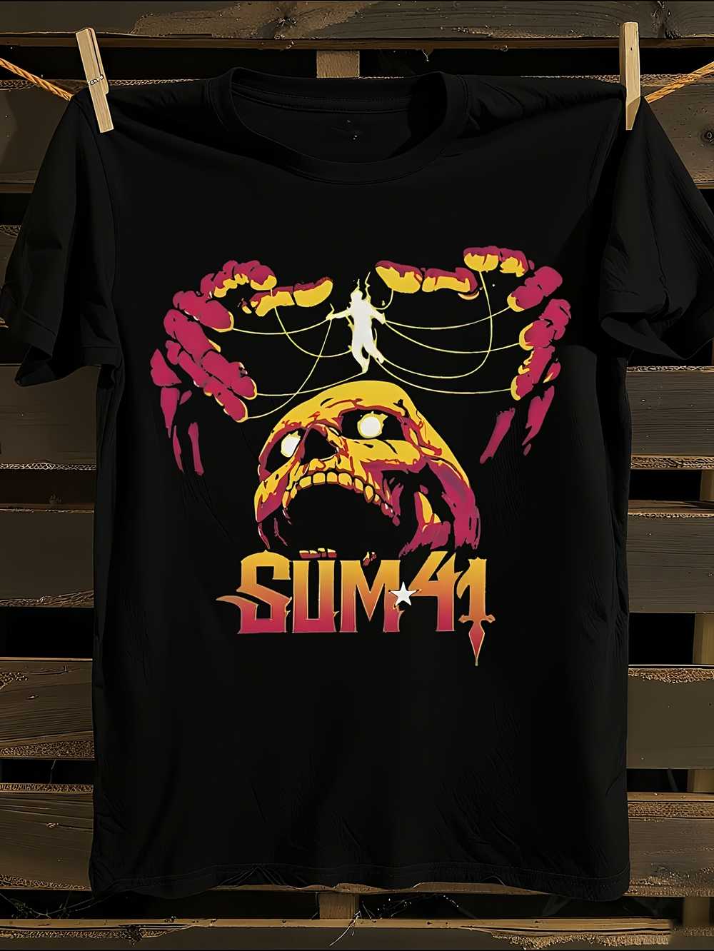 

Винтажная футболка с логотипом группы Sum 41 и черепом из струн XXL
