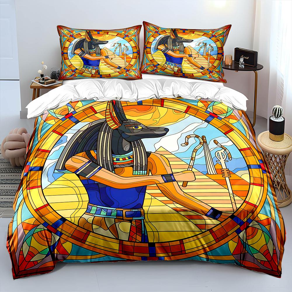 Colorful Egyptian Mythology Stained Glass Print Soft Comfortable Duvet Cover Bedding Set Included 1*Duvet Cover 2*Pillowcases