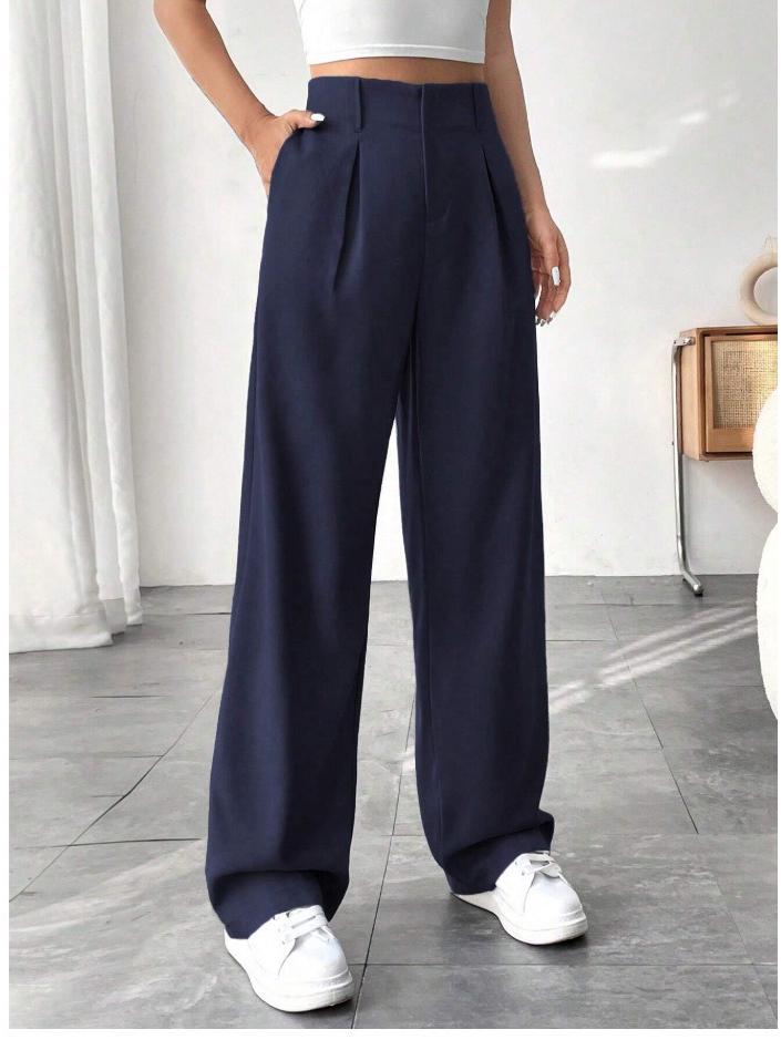 

2026 Spring/Summer Women s High Waist Slimming Drape Wide-Leg Floor-Length Suit Pants S темно-синий