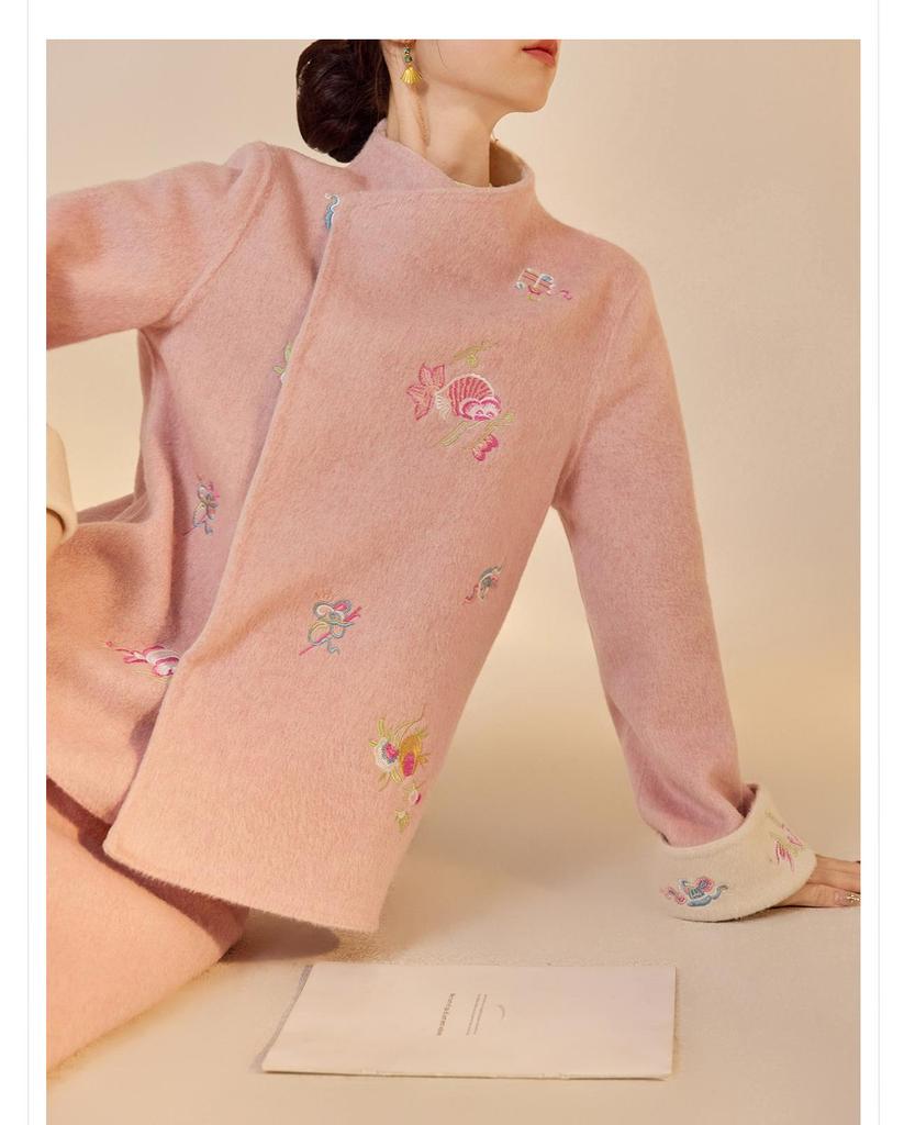 New Chinese Embroidered Wool Coat & Skirt Set - Women's NY027