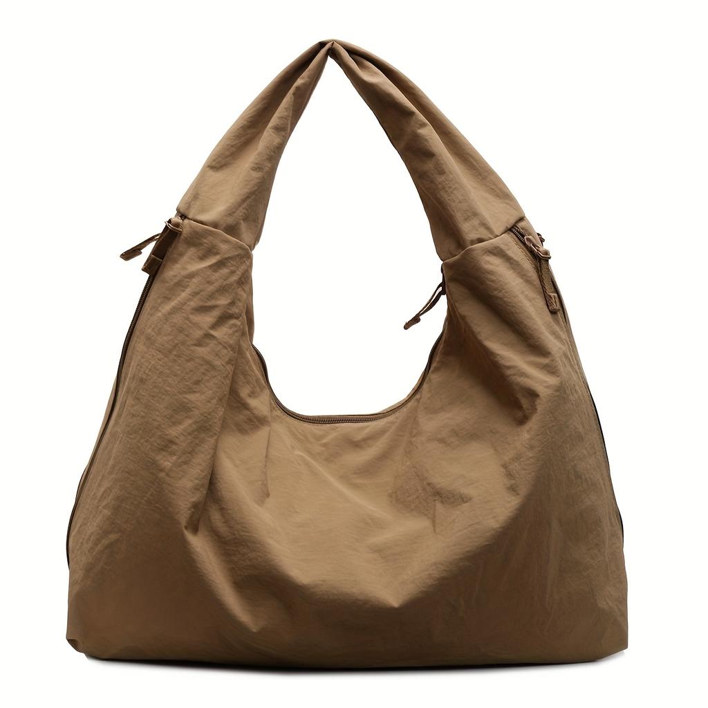 Chic Solid Color Nyl Tote Bag with Multiple Zipper Pockets, Casual Handbag Shoulder Bags for Women College, Work, Everyday Us