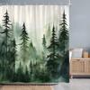 Misty Forest Shower Curtain Woods Birds Watercolour Art Creative Polyester Fabric Shower Curtains Bathroom Decoration With Hooks