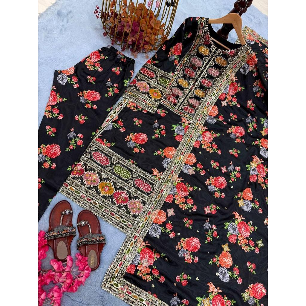 *Einführung des neuen Đěsigner Party Wear Look Pur Chinon Seidenoberteils, Unterteil und Dupatta-Set*